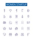 Women startup line icons signs set. Design collection of Female, Entrepreneur, Venture, Company, Business, Innovate Royalty Free Stock Photo