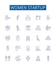 Women startup line icons signs set. Design collection of Female, Entrepreneur, Venture, Company, Business, Innovate Royalty Free Stock Photo