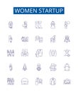 Women startup line icons signs set. Design collection of Female, Entrepreneur, Venture, Company, Business, Innovate Royalty Free Stock Photo