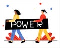 Women stick together. Female power, strength. International Women's Day. A woman carries a poster with the