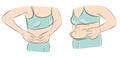 Women with and without stomach. losing weight. excess weight. vector illustration.