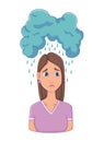 Women with stress symptom - crying. Emotional or mental health problem, stress. Cartoon character concept