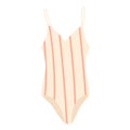 Women striped pink and white swimsuit. Stylish one piece swimsuit. Vector illustration in cartoon style