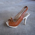 Women stylish leather high heal shoe brown close up Royalty Free Stock Photo