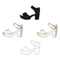 Women summer white sandals on a bare foot.Different shoes single icon in cartoon,black style vector symbol stock