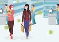 Women in the supermarket wearing medical mask during pandemic