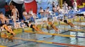 Women swimmers diving