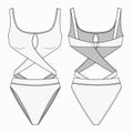 Women Swimsuit fashion technical drawing template. Sportswear fashion design