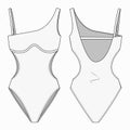 Women Swimsuit fashion technical drawing template. Swimwear fashion flat template.