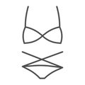 Women swimsuit thin line icon, Summer clothes concept, swimwear sign on white background, Bikini icon in outline style