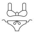 Women swimsuit thin line icon, summer concept, female swimming suit sign on white background, bikini icon in outline