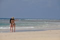 Women take a selfie in Beau vallon beach in Mahe island, Seychelles Royalty Free Stock Photo