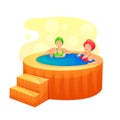 Women taking hot bath tub flat vector illustration