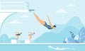 Women Taking Part in Diving Competition Cartoon Royalty Free Stock Photo
