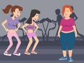 Women taunting fat woman at gym vector cartoon