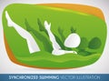 Women Team of Synchronized Swimming doing a Routine in Swimming Event, Vector Illustration Royalty Free Stock Photo