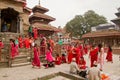 Women at Teej festival, Durbar Square, Kathmandu, Nepal Royalty Free Stock Photo