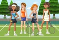 Women Tennis Players Characters in Court