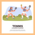 Women tennis tournament promo banner or poster template flat vector illustration. Royalty Free Stock Photo