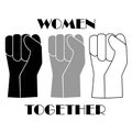 Women together or feminism protest icon in black white color isolated on white background. Vector EPS 10