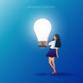 The women touch the lamp. Creative thinking and idea concept. Vector illustration