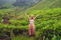 Women tourist at a tea plantation. Natural selected, Fresh tea l Royalty Free Stock Photo