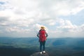 Women tourists in the midst of peaceful nature, Traveling of tourists only to find peaceful atmosphere