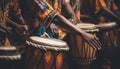 Women in traditional clothing dance to African drum beats outdoors generated by AI Royalty Free Stock Photo