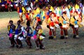 Women in traditional costumes dancing at the Umhlanga aka Reed Dance for their king Lobamba, Swaziland Royalty Free Stock Photo