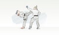 Women train in martial arts karate. Vector illustration