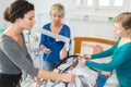 Women trainging to use hoist over hospital bed Royalty Free Stock Photo