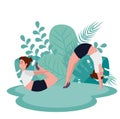 women training yoga meditation pose