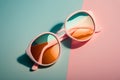 women trendy sunglasses on a pink pastel background summer mood Generative AI