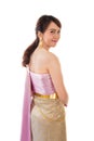 Women turn back stand wearing traditional cloth Thailand or Thai dress