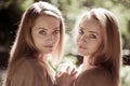 Women, twins in the forest Royalty Free Stock Photo
