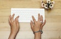Women typing on keyboard of modern laptop Royalty Free Stock Photo