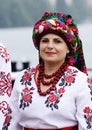Women in ukrainian dress preparing to performance at Day of Kiev holiday