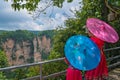 Women with umbrella on the Heaven Pillar viewpoint Royalty Free Stock Photo