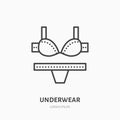 Women underwear flat line icon, bra and underpants. Swimsuit store sign. Thin linear logo for clothing shop Royalty Free Stock Photo