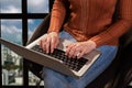 Women use the keyboard for laptop for payments Omni channel online shopping