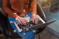 Women use the keyboard for laptops for mobile payments Omni channel online shopping. Royalty Free Stock Photo