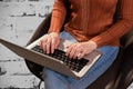 Women use the keyboard for laptops in office. Royalty Free Stock Photo