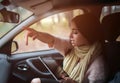 Women using gps on tablet compter to navigate in car on holiday Royalty Free Stock Photo