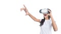 beautiful Women using VR-headset glasses of virtual reality on isolated white background, Royalty Free Stock Photo