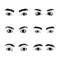 Eye and Eyebrow Vector silhouette collection for women Royalty Free Stock Photo