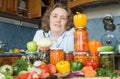 Women with vegetables and jars Royalty Free Stock Photo