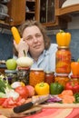 Women with vegetables and jars Royalty Free Stock Photo