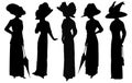 Women vintage elegant dress hat. Black fashion silhouette isolated Royalty Free Stock Photo