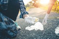 Women volunteer help garbage collection charity. Royalty Free Stock Photo