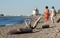 Women walk together on the beaches of Lake Erie